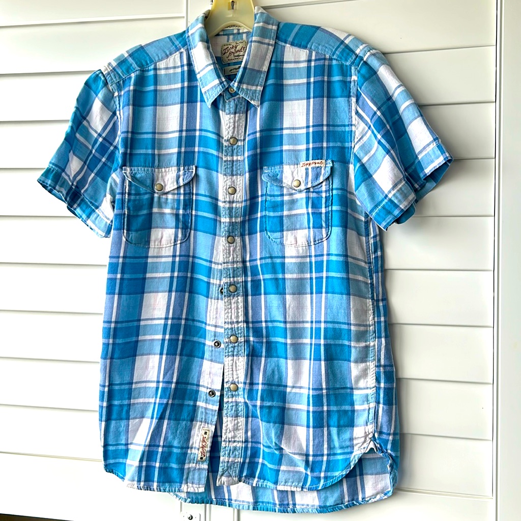 Lucky Brand Surfer Plaid Short Sleeve Shirt Mens Size Small